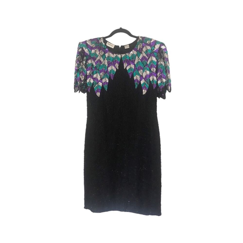 Vintage Black Mini Dress with Colorful Accents